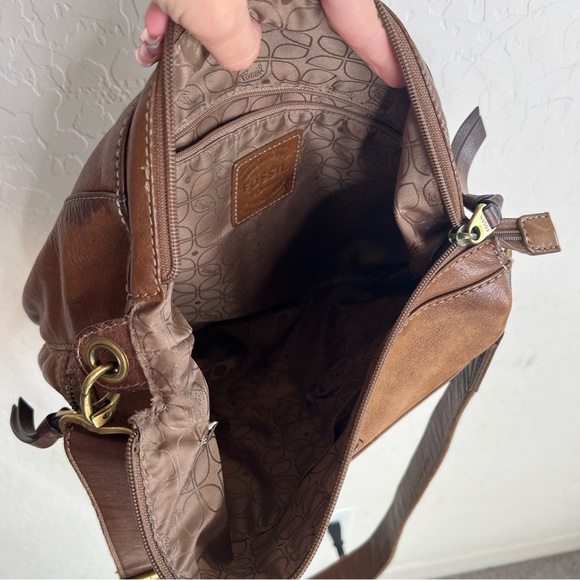 Fossil Morgan Traveler Zip Top Brown Leather Crossbody Shoulder Bag - Picture 13 of 15